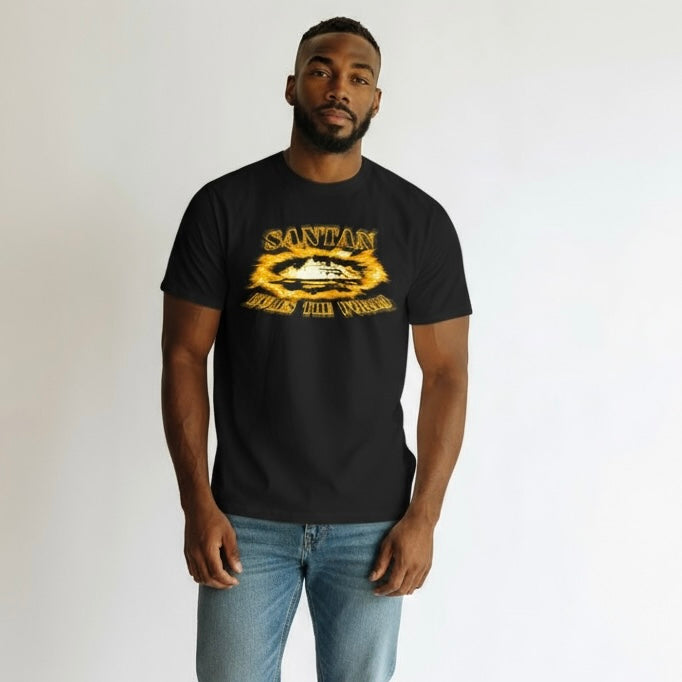 Size S - Corteiz Santan Alcatraz Tee - Black/Orange Flame