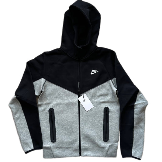 Nike Tech Fleece Full Zip Hoodie - Black/Dark Grey Heather/White