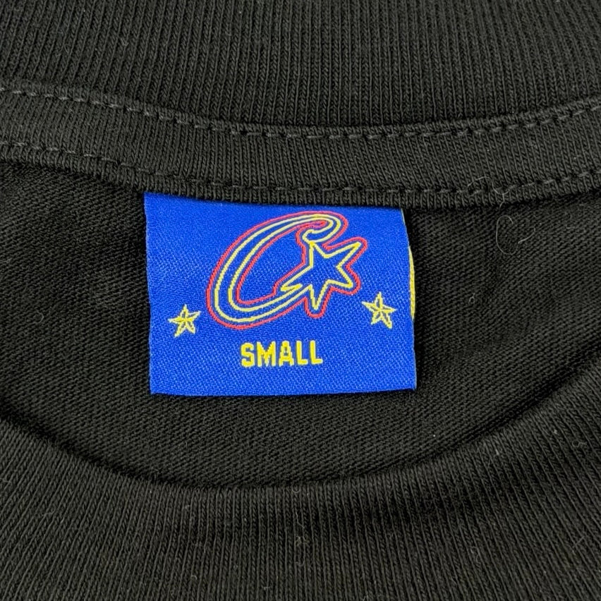 Size S - Corteiz Santan Alcatraz Tee - Black/Orange Flame