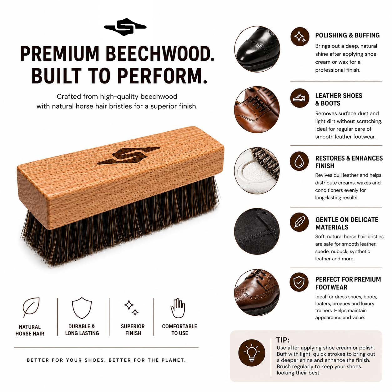 Premium Horse Hair Shoe Cleaning Brush