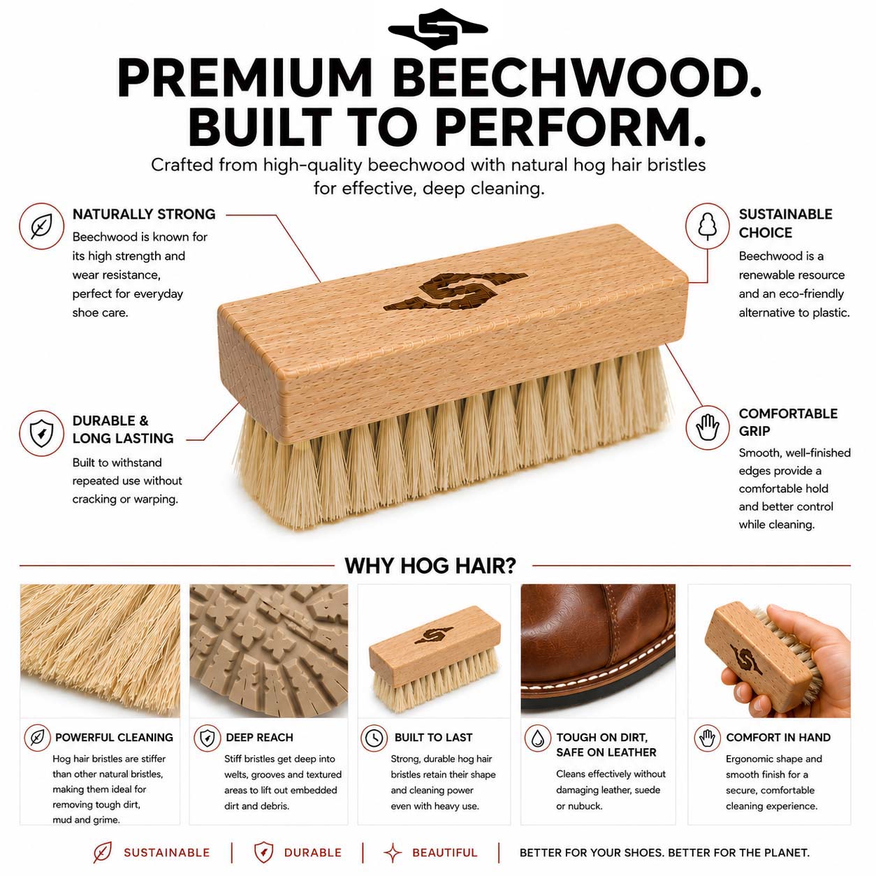 Premium Hog Hair Shoe Cleaning Brush