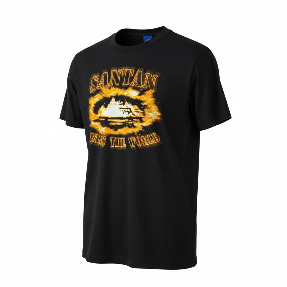 Size S - Corteiz Santan Alcatraz Tee - Black/Orange Flame