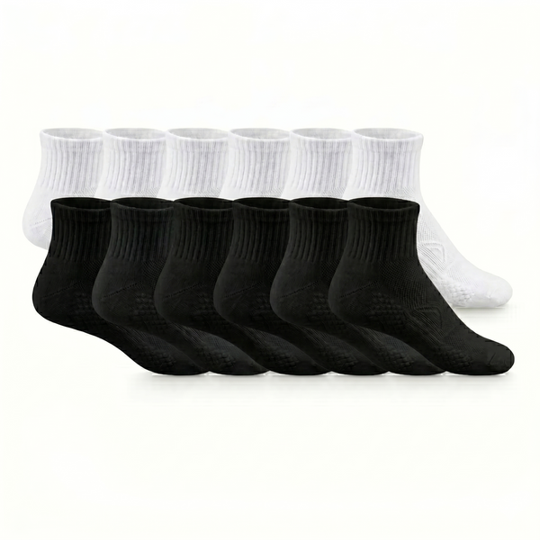 Socks Short Crew | Premium Unisex 80% Cotton White & Black | One Size Fits All