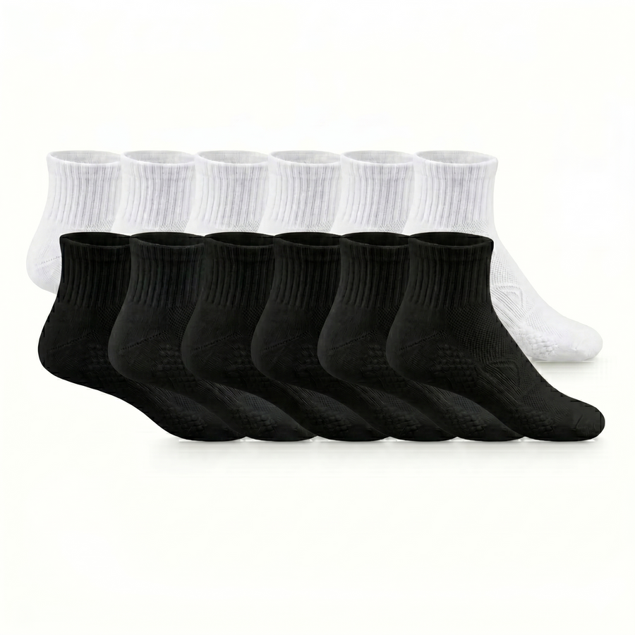 Socks Short Crew | Premium Unisex 80% Cotton White & Black | One Size Fits All | UK 4 - 10.5