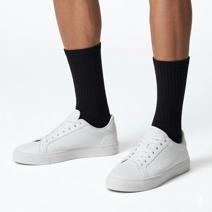 Premium Black Cotton Ribbed Crew Socks | One Size Fits All | UK 4 - 10.5