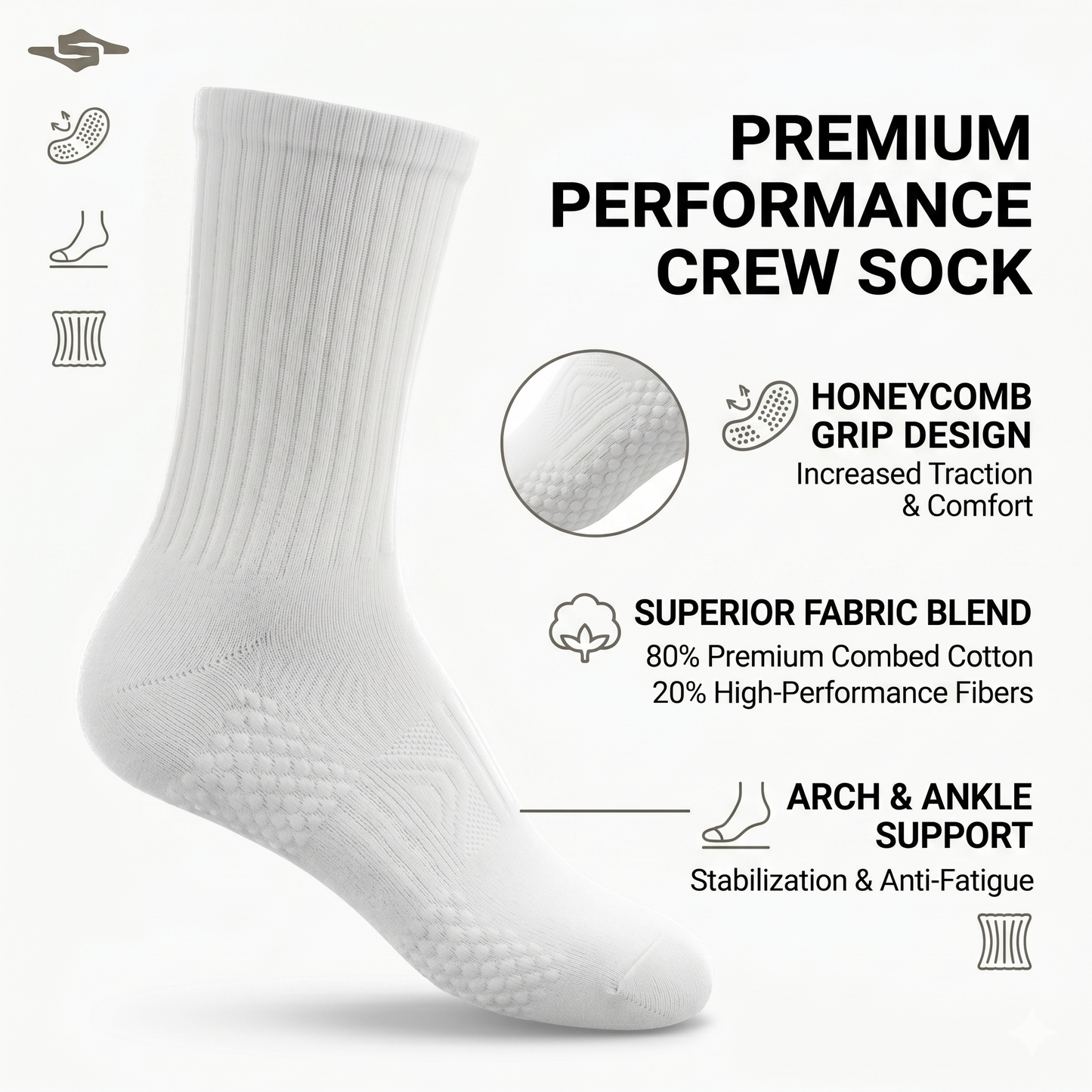 Premium Black Cotton Ribbed Crew Socks | One Size Fits All | UK 4 - 10.5