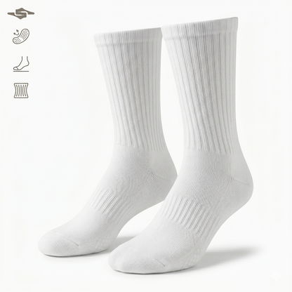 Premium White Cotton Ribbed Crew Socks | One Size Fits All | UK 4 - 10.5