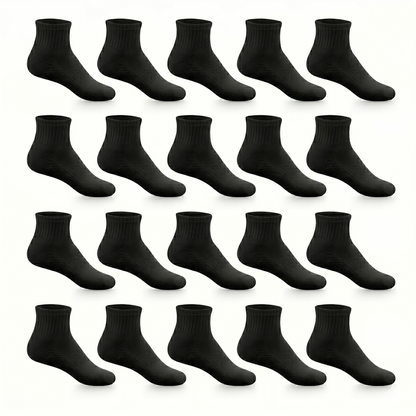 Socks Short Crew | Multi-Pack | Black & White | 20 Pack | Premium 80% Cotton