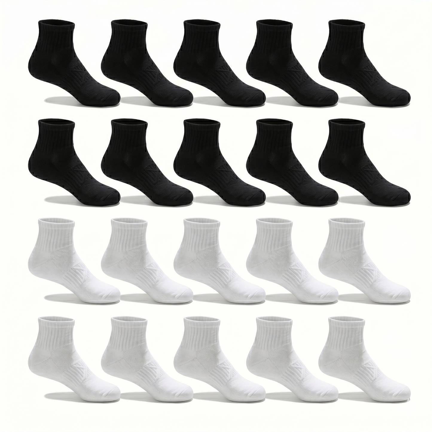 Socks Short Crew | Multi-Pack | Black & White | 20 Pack | Premium 80% Cotton