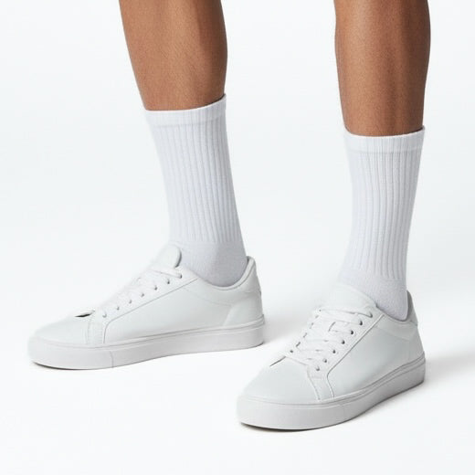 Premium White Cotton Ribbed Crew Socks | One Size Fits All | UK 4 - 10.5